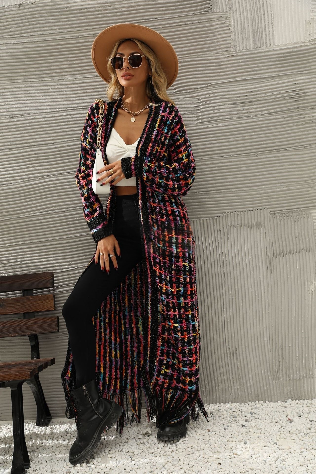 Elegant Colorful Long Cardigan Sweater Womens Large Size Knitted Sweater Coat